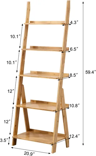 Miniatura 3 de Estantería y estante de bambú de 5 niveles y estante para libros de 59.4 pulgadas, estante de almacenamiento de bambú multiusos para oficina