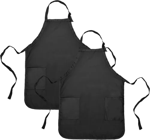 Miniatura 18 de Delantal de cocina para restaurante u hogar, estilo pechera, de hilado de poli algodón (2 bolsillos), Algodón, Negro, 30