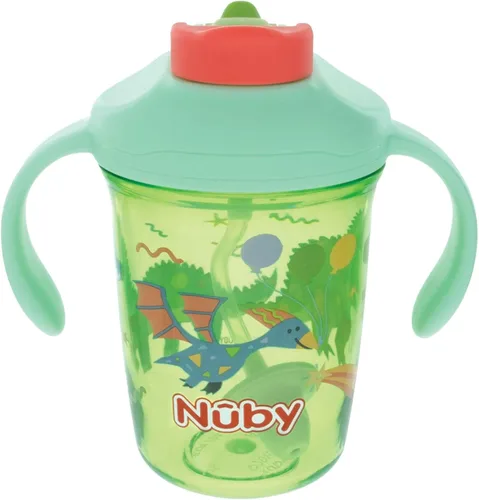 Miniatura 9 de Nuby Taza multifunción 2 en 1 para niños pequeños con popote con peso de 360° y boquilla dura, 8 onzas, asas de fácil agarre y tapa abatible, más