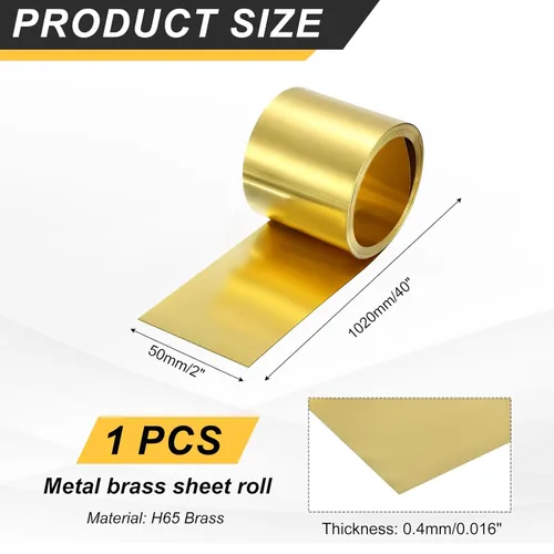 Miniatura 2 de uxcell Rollo de lámina de latón, 40 x 2 x 0.016 pulgadas, rollo de lámina de latón intermitente de metal para manualidades, reparaciones