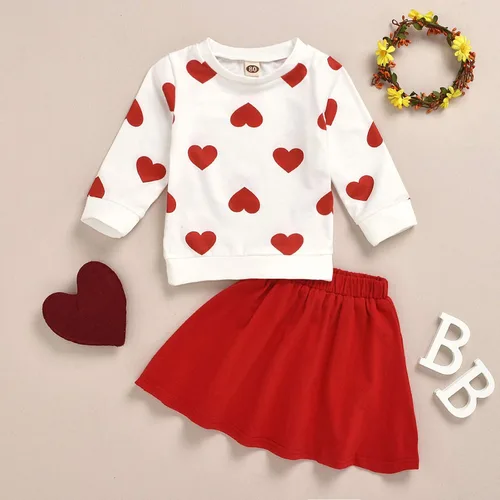 Miniatura 2 de KAGAYD Vestido para niñas pequeñas, vestido de princesa de manga larga, estampado de corazón, sin botones, color liso, faldas de San Valentín
