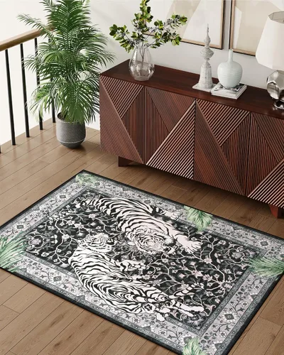 Miniatura 8 de Moynesa Alfombras Lavables de Tigre, Alfombras de Área de Entrada de 3x5, Alfombra Suave Vintage Antideslizante para Sala de Estar, Tapete
