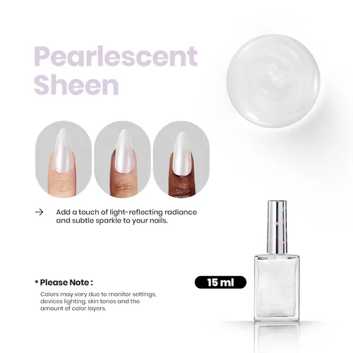Miniatura 3 de Beetles - Esmalte fortalecedor de uñas 2 en 1, 0.5 fl oz, color blanco perla, secado rápido y duradero, esmalte de uñas con brillo perlado, efecto