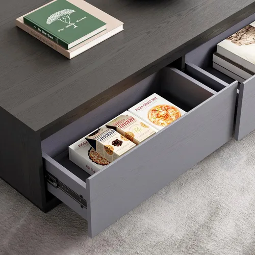 Miniatura 5 de homary Mid Century Coffee Table – 47" Rectangular Block Design Living Room Center Table with 4 Storage Drawers, Warm Walnut Veneer, Spacious