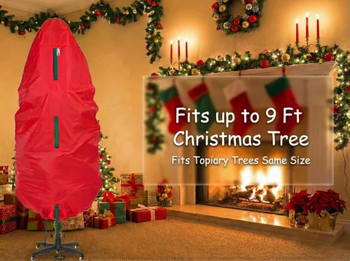 Miniatura 3 de Bolsa de almacenamiento vertical para árbol de Navidad, se adapta a árboles artificiales de Navidad y topiario de 9 pies, cubierta vertical de Rojo
