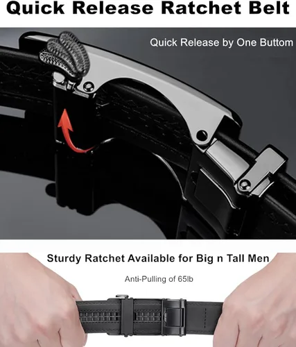 Miniatura 4 de Oyifan Cinturón negro para hombre, cinturones de cuero para hombre Slide Ratchet Belt con caja de regalo