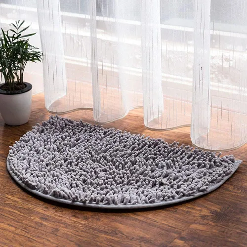 Miniatura 4 de HYFAN Alfombra de baño de felpilla de microfibra semicircular antideslizante, súper absorbente, de secado rápido, tapete de ducha suave y lanudo