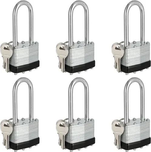 Miniatura 8 de Candados con llave igual, candados chapados en níquel, juego de 12, cerradura de llave con cuerpo de 1-9/16 pulgadas de ancho, grillete largo de 2