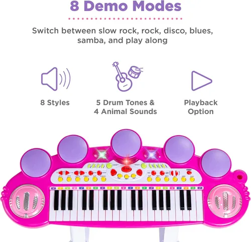 Miniatura 3 de Mejor elección productos para niños, teclado electrónico musical, 37 teclas y micrófono, Rosado