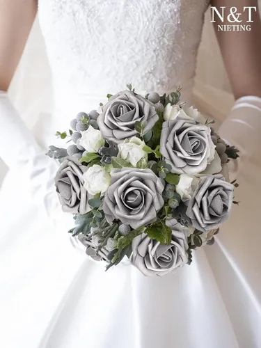 Miniatura 161 de N&T NIETING Flores artificiales, rosas artificiales de color rosa intenso, 50 piezas de flores falsas con tallo para ramos de boda DIY, centros