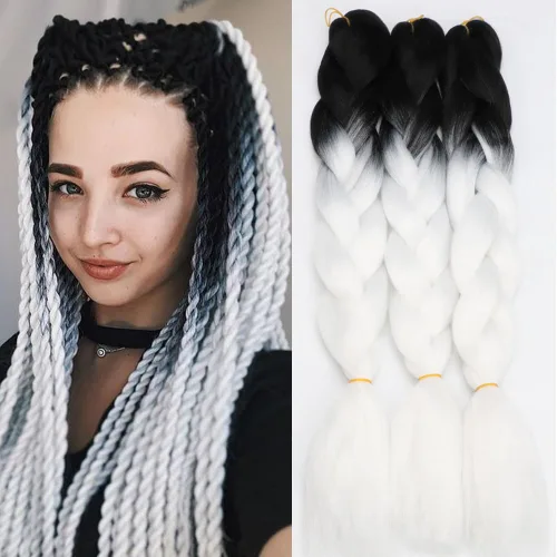 Miniatura 9 de Extensiones de cabello de trenzas jumbo, 3 unidades, color negro puro, 24 pulgadas, 3.53 oz/unidad para trenzado de caja torcida (1B negro)