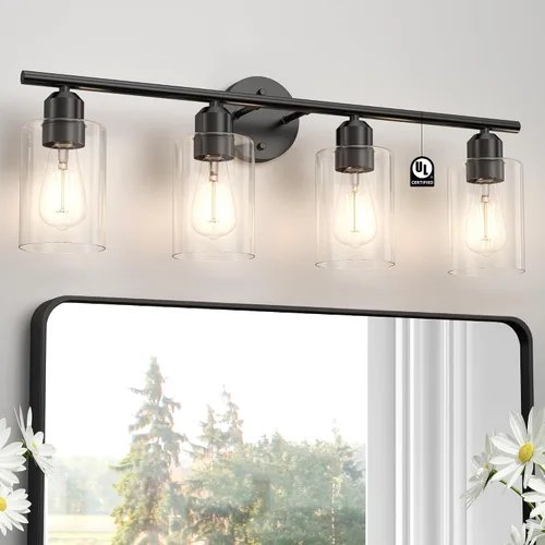 Miniatura 12 de Luz de Tocador de Baño Negra de 2 Luces Luces de Tocador de Baño Rústicas Sobre Espejo, Certificada por UL Apliques de Pared Industriales Modernos
