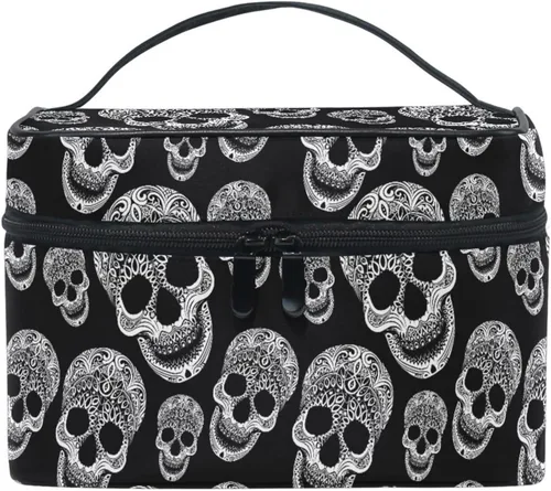 Miniatura 31 de Bolsa de maquillaje, bolsa organizadora de maquillaje de viaje con estampado de leopardo rosa, neceser para niñas, mujeres y mujeres, Geométrico 115