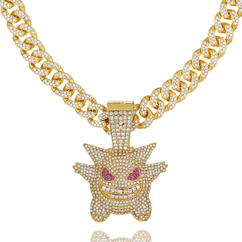 MFJFHK Miami - Cadena de eslabones cubanos para hombre, chapado en oro dorado, collar de hip hop, cadena de diamantes para hombre, joyería de hip