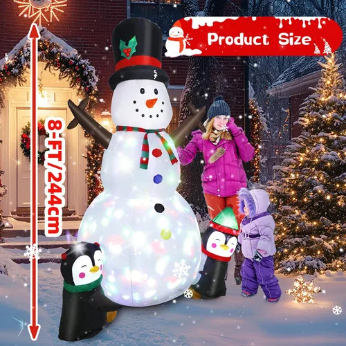 Miniatura 5 de Dawdix Muñeco de nieve inflable de Navidad de 8 pies, muñeco de nieve de Navidad para inflar con pingüinos, luces LED coloridas giratorias