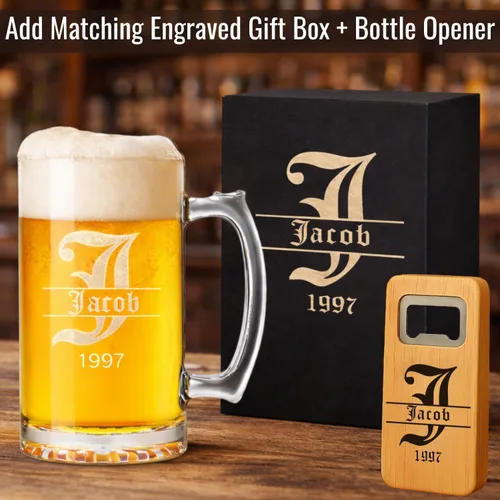 Miniatura 5 de Taza de Cerveza Personalizada de 16 oz con Fuente Personalizada Grabada en Vidrio con Tu Texto – Regalo Único para Papá, Esposo, Cumpleaños, Boda