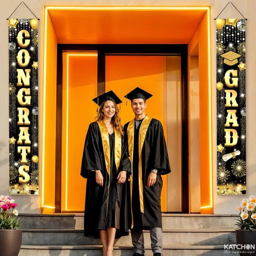 Miniatura 5 de Decoraciones de graduación 2026 Cartel de graduación negro y dorado – Grande, 72 x 12 pulgadas, NO DIY Cartel de felicitaciones graduadas