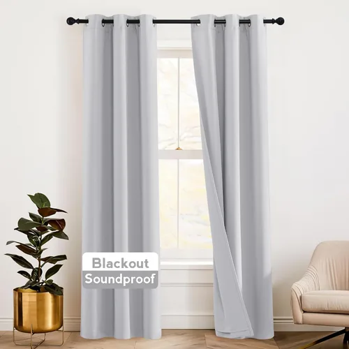 Miniatura 30 de RYB HOME 3 en 1 insonorizadas - oscurecedoras - cortinas de lino con aislamiento, cortinas de ahorro de energía con bloqueo de ruido para Lino blanco