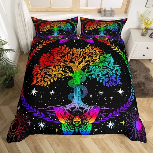 Miniatura 45 de Erosebridal Juego de ropa de cama con diseño de galaxia tamaño matrimonial, diseño de atrapasueños con temática bohemia, juego de funda de edredón