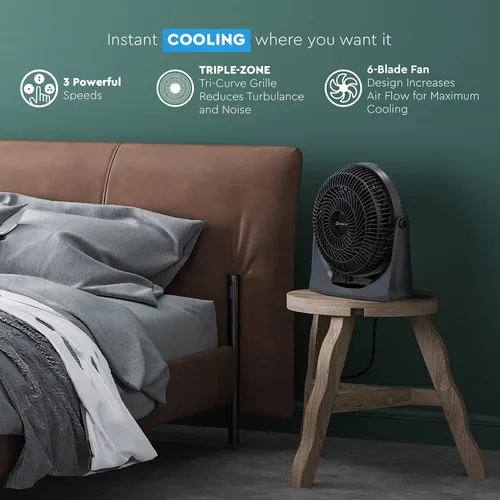 Miniatura 2 de Comfort Zone PowrCurve CZHV101BK - Ventilador de piso de 3 velocidades de 9 pulgadas con inclinación ajustable de 180 grados, 6 aspas