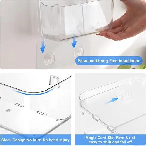 Miniatura 5 de Diesisa Organizador de Pared de 2 Piezas de Acrílico, Organizador Adhesivo Transparente para Puerta de Gabinete, Estantes de Baño para Pared, Sin