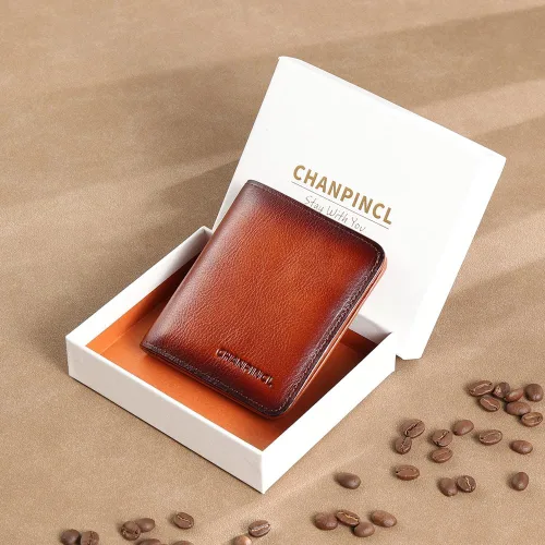 Miniatura 5 de Cartera de cuero con cremallera para hombre, con bloqueo RFID, mini billetera portátil con múltiples ranuras para tarjetas para billetes, marrón