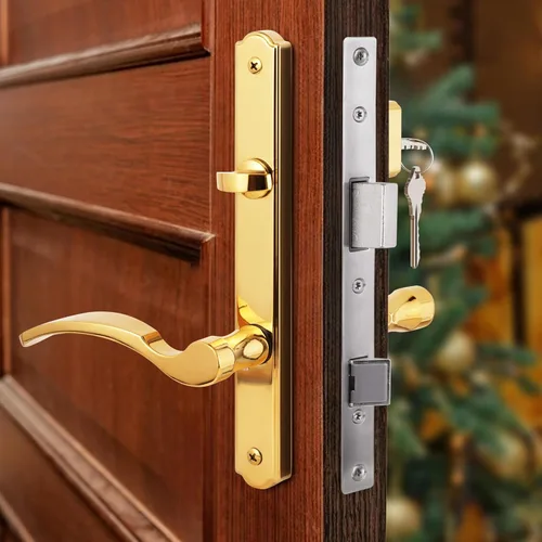 Miniatura 8 de House Guard Sistema de Manija para Puerta de Patio con Bisagras con Manija de Palanca, Juego de Cerradura de Mortaja Universal para Puertas de Latón