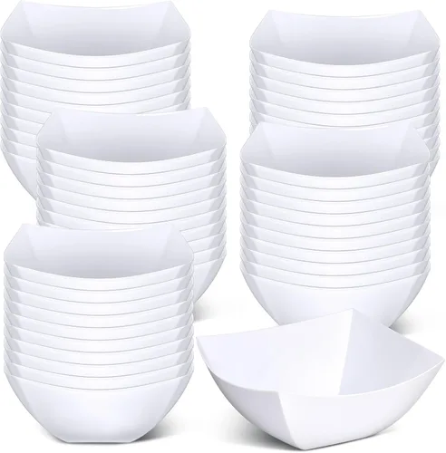 Miniatura 26 de Tanlade 50 Cuencos Cuadrados de Plástico para Servir Desechables Cuencos para Aperitivos Ensalada Recipientes Pequeños para Fiestas Barra de Dulces