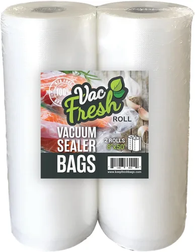 Vac Fresh Food - Rollos selladores al vacío (8 pulgadas x 50 pies, 2 rollos), bolsas de almacenamiento de alimentos en relieve de 3.5 mil, bolsas de