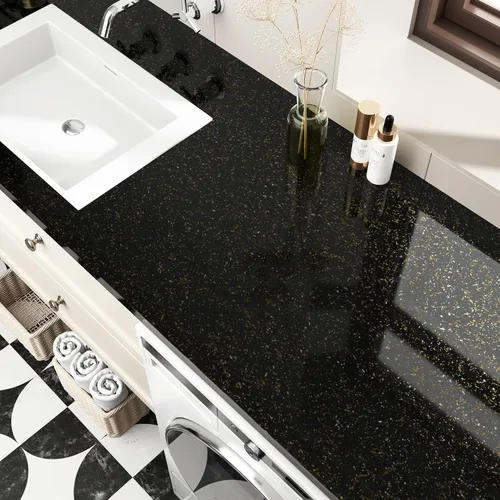 Miniatura 3 de Papel de contacto de mármol de granito negro y dorado, impermeable, para despegar y pegar, aspecto de mármol, 15.7 x 78.8 pulgadas, papel adhesivo
