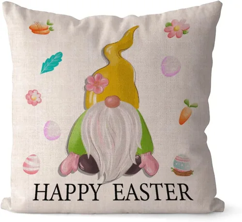 Miniatura 23 de Divertidas fundas de almohada de gnomo de Pascua, huevos de Pascua, zanahorias, divertidas fundas de almohada de 16 x 16 pulgadas, decoración