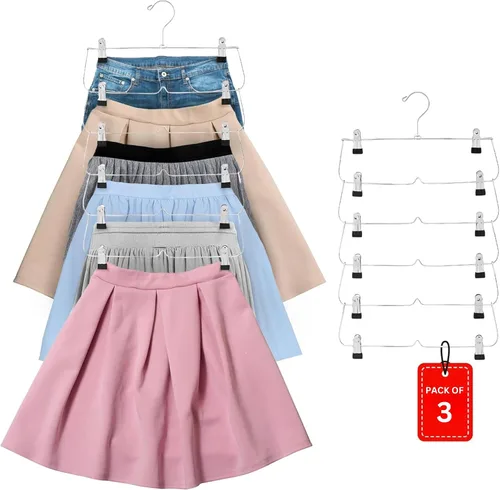 Miniatura 7 de Paquete de 2 perchas para faldas de 6 niveles, ahorro de espacio en el armario con clips para pantalones, pantalones cortos, faldas, leggings