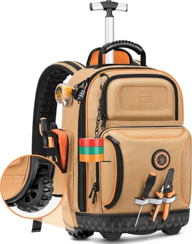 Mochila de herramientas con rueda, mochila de herramientas rodantes para electricista, bolsa de herramientas con ruedas para trabajos de Marrón