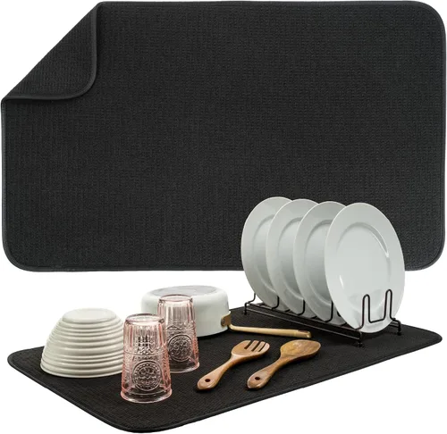 Miniatura 31 de S&T INC. Tapete de microfibra para secado de platos, reversible y absorbente para cocina, de 16 x 18 pulgadas, color negro