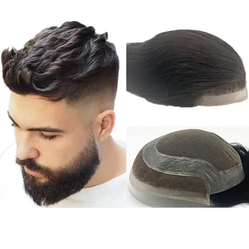 Miniatura 11 de N.L.W. NLW Hollywood Toupee para hombre Piezas de pelo europeo virgen sistema de reemplazo de cabello humano para hombres 10 x 8 pulgadas