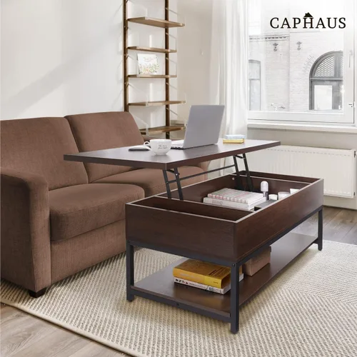 Miniatura 8 de CAPHAUS Mesa de centro elevable con compartimento oculto y cajón deslizante, mesa elevadora para almacenamiento de sala de estar, 41 pulgadas