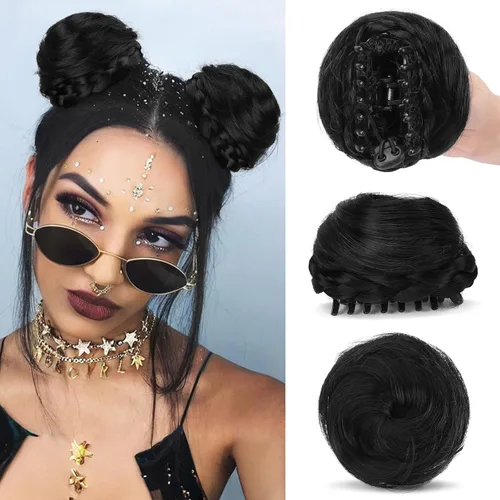 Miniatura 38 de Sofeiyan 2 piezas de extensión de cabello rizado ondulado en forma de moño desordenado, mini moño desordenado con banda elástica, peluca sintética