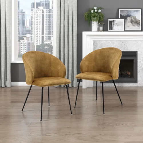 Miniatura 10 de Lexicon Juego de 2 sillas de comedor, modernas sillas de cocina y comedor, asiento acolchado tapizado de terciopelo, respaldo redondo, sin brazos