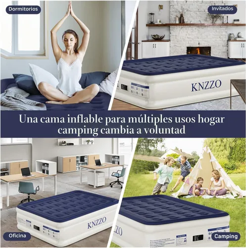 Miniatura 6 de Colchón de aire KNZZO tamaño full con bomba incorporada, colchón hinchable con parte superior suave y vellosa, colchón inflable a prueba de fugas