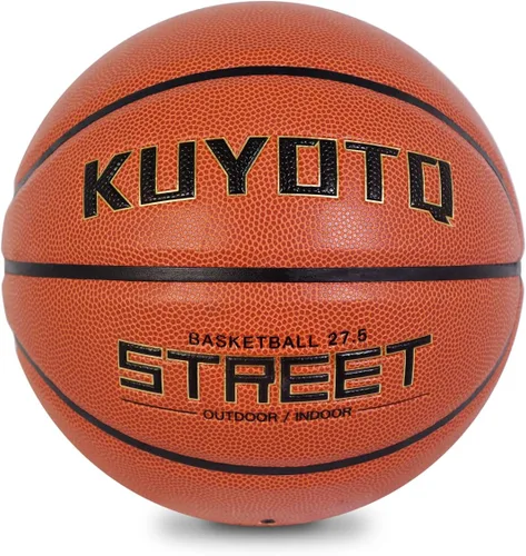 KUYOTQ Baloncesto callejero para niños y jóvenes, tamaño 5 para exteriores, 27.5 pulgadas, piel suave, canal profundo, resistente al desgaste,