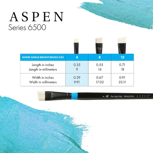 Miniatura 5 de Princeton Artist Brush Co. Aspen Series 6500 – Mango largo corto ángulo brillante tamaño 12 – Pincel de pintura acrílica y al óleo sintético