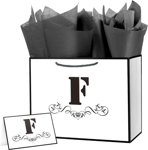 Miniatura 26 de ysmile Bolsa de regalo de letras con papel de seda para hombres, bolsa grande de 12 pulgadas, color blanco y negro, para cumpleaños, aniversario