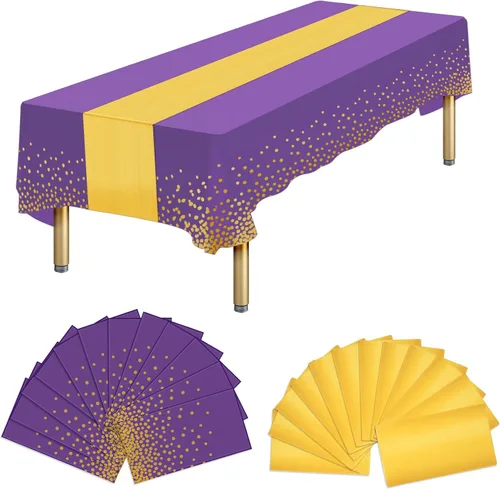 Miniatura 10 de Paquete de 12 manteles rectangulares de plástico negro desechables y satinados, mantel rectangular negro y dorado para cumpleaños, aniversario