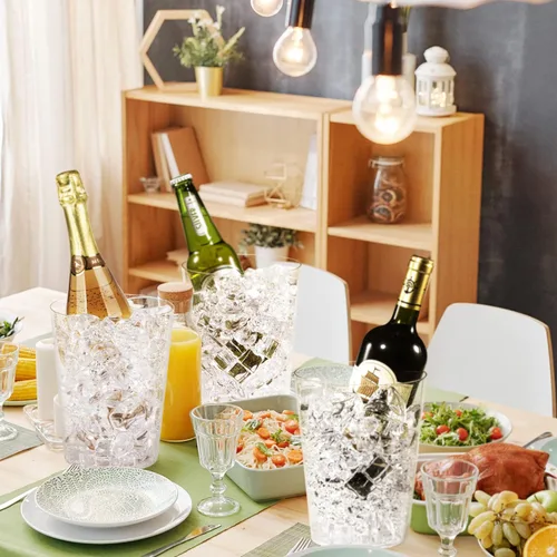 Miniatura 6 de Tiawudi Paquete de 12 cubos de hielo de plástico para fiestas, enfriador de vino transparente con purpurina dorada para bodas, bueno como un Oro