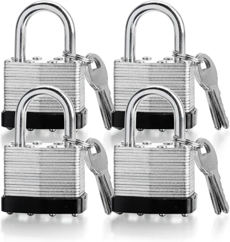 Miniatura 8 de Paquete de 4 candados de alta seguridad con las mismas llaves de 2.6 x 1.7 pulgadas, candado resistente con cerraduras de llave con las mismas