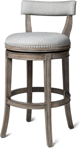 Miniatura 13 de Maven Lane Alexander - Juego de 2 taburetes de bar de 31 pulgadas, taburetes giratorios con reposapiés, tapicería de madera maciza gris y tela gris
