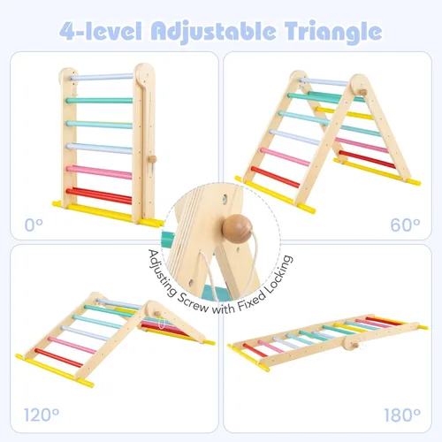 Miniatura 4 de Olakids Pikler - Juego de triángulos 7 en 1, juguetes de escalada para niños pequeños, plegable de madera Montessori, gimnasio de selva con escalera
