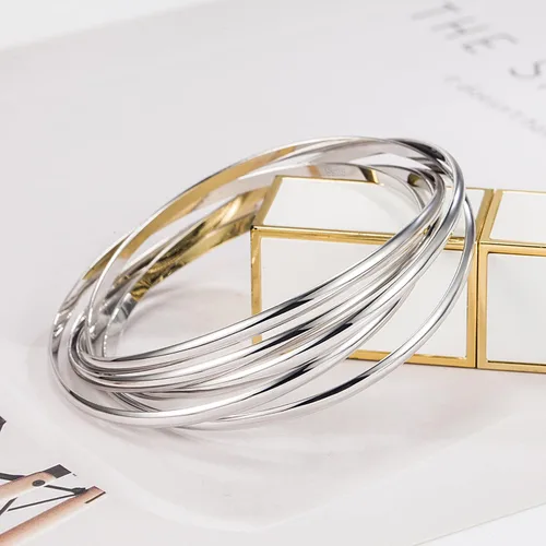 Miniatura 6 de Pulsera de plata de ley 925 para mujer, cinco pulseras apilables de combinación suave de diámetro 60-2.559 -2.677 in de plata maciza en brazalete
