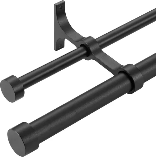 Miniatura 20 de Barras de cortina dobles con tapa de aluminio y soportes completos, barra de cortina doble ajustable de 1 pulgada en el frente y 5/8 pulgadas