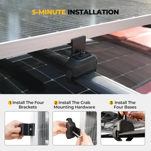 Miniatura 7 de Kit de montaje en cangrejo para panel solar BougeRV para autos con barras transversales, abrazaderas de techo para portaequipajes se ajusta a